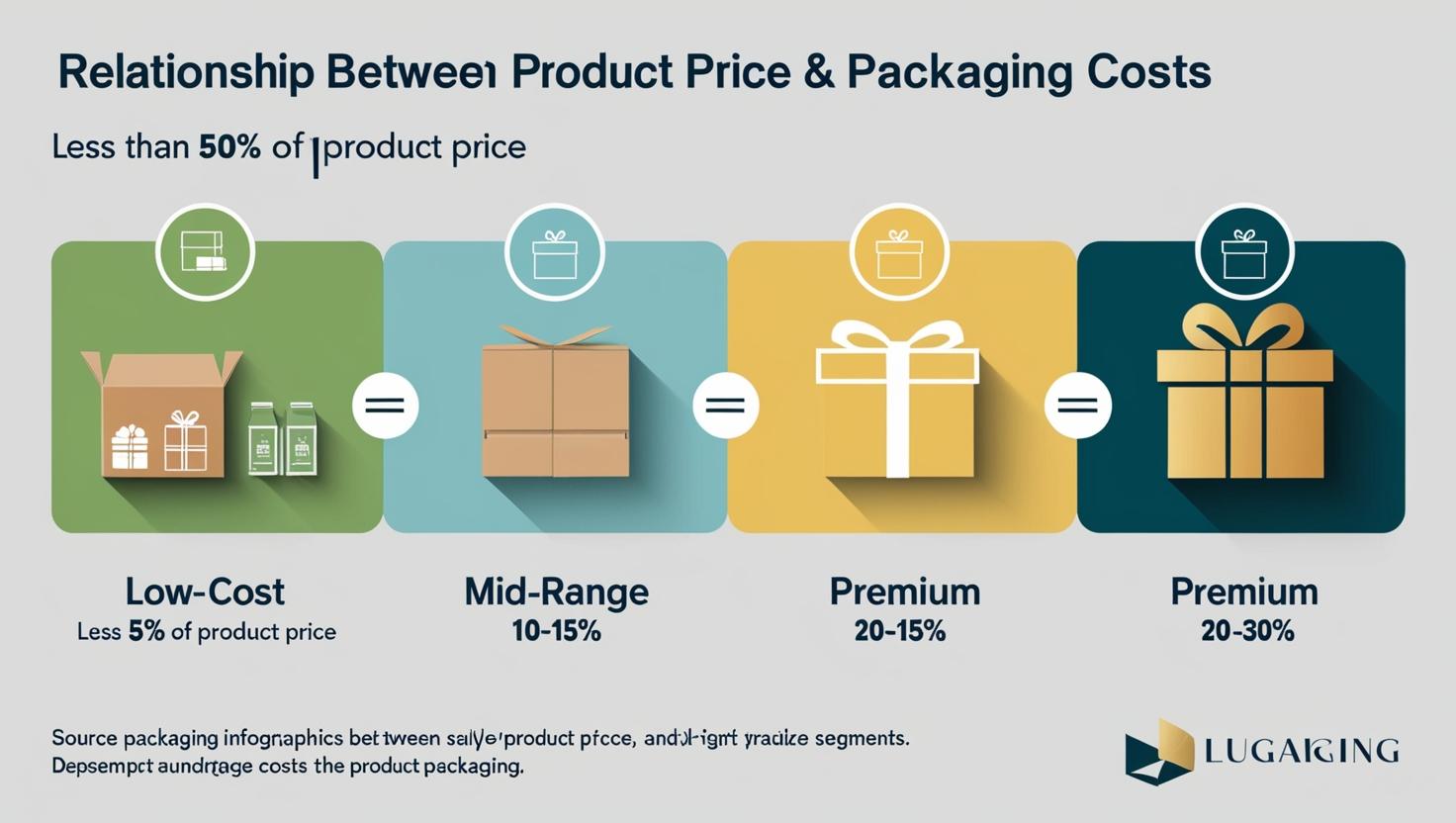 nfographic showing the relationship between product price and packaging cost, categorized into low-cost, mid-range, and premium tiers.