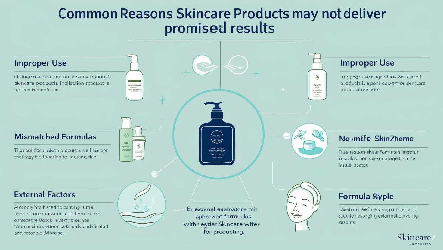 Infographic explaining common reasons skincare products may not deliver promised results, including improper use and mismatched formulas.