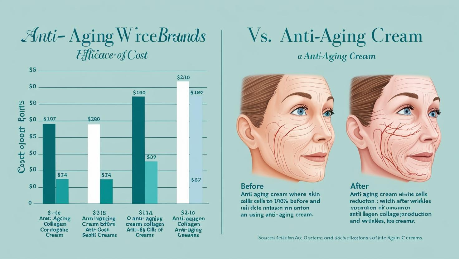 Comparison of anti-aging creams showing cost-effectiveness and before-and-after skin improvement results.