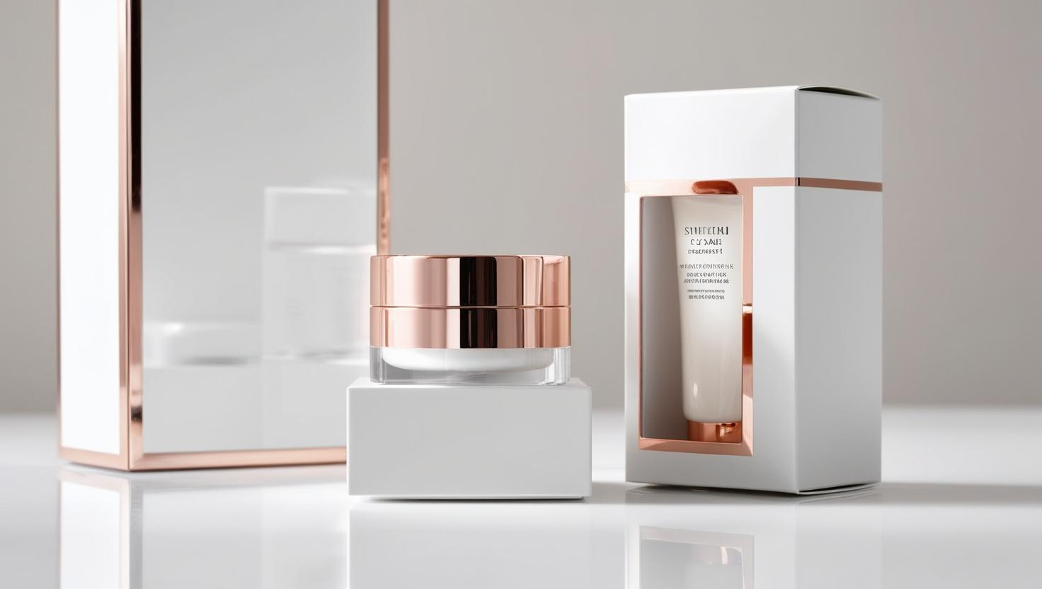 Elegant skincare product packaging with rose gold accents and a minimalist design for high-end creams