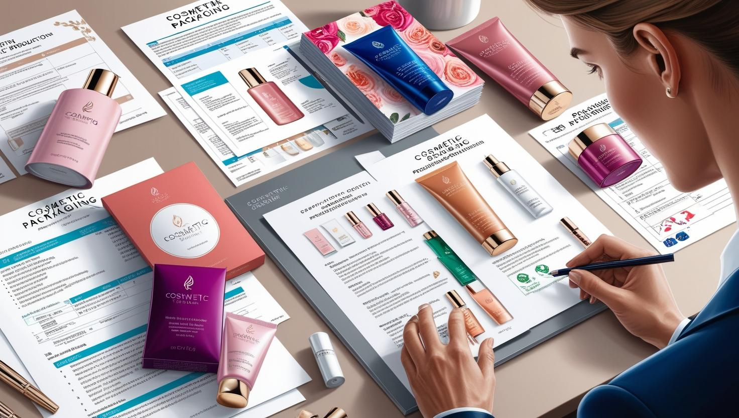  Professional reviewing cosmetic packaging documents, product designs, and branding materials.