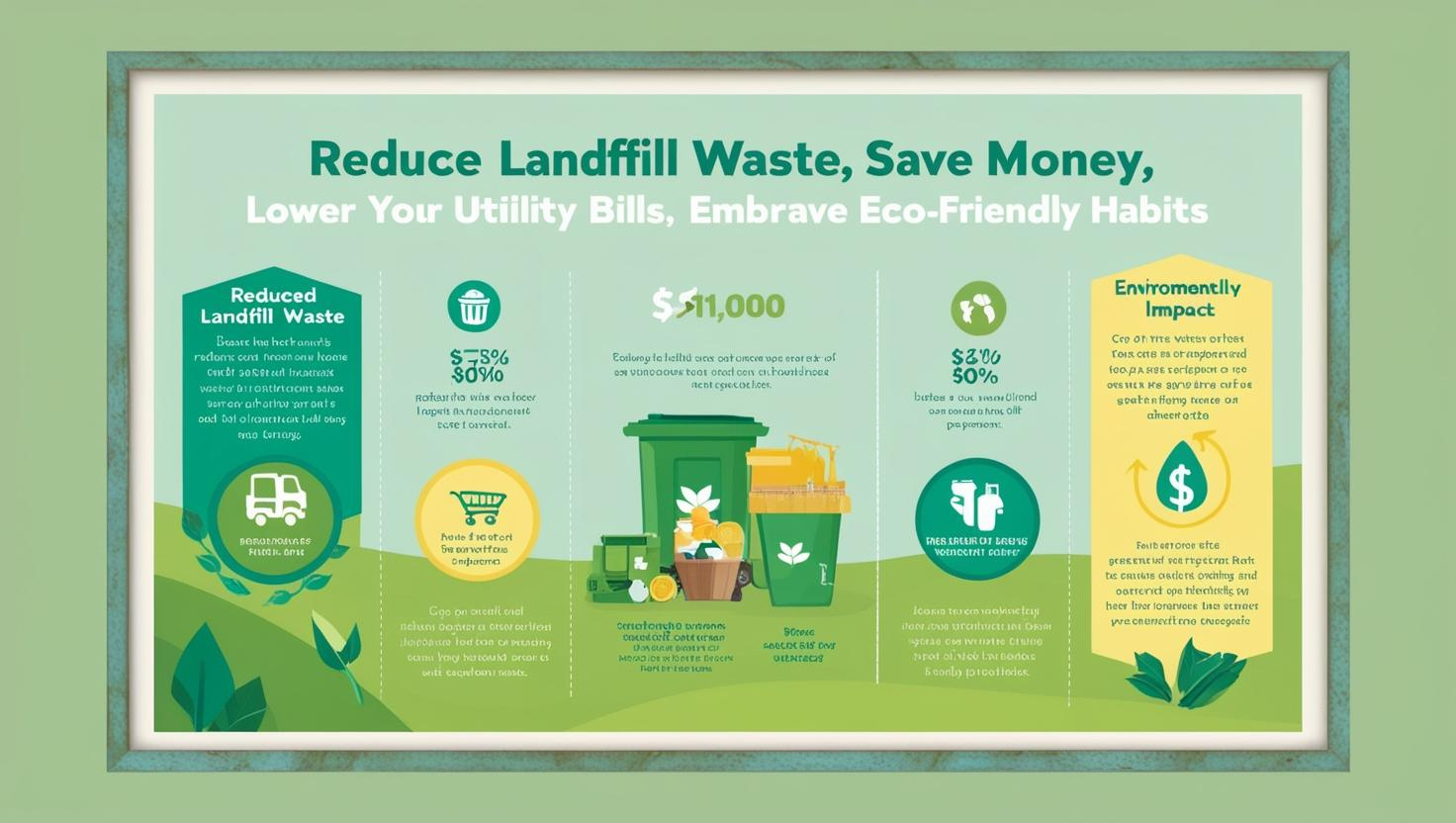 Infographic on reducing landfill waste, saving money, and eco-friendly habits.