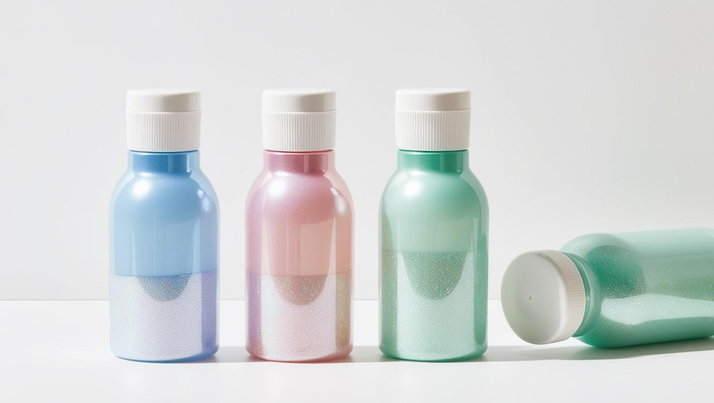 Three colorful travel-size bottles with secure white caps, perfect for toiletries.