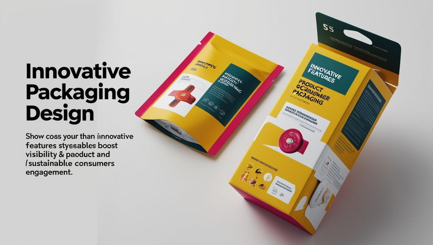 Modern and colorful product packaging showcasing innovative features and consumer engagement benefits.