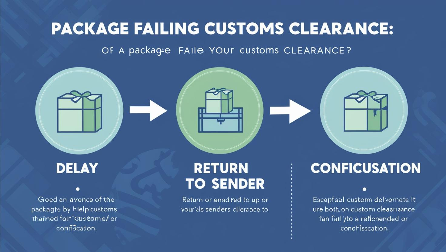 Graphic showing outcomes for packages failing customs: delay, return, or confiscation.