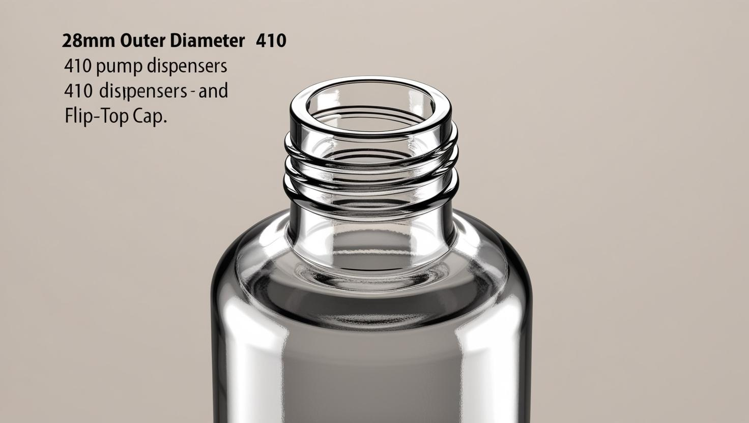 Close-up of a 28/410 threaded glass bottle neck with a 28mm outer diameter.