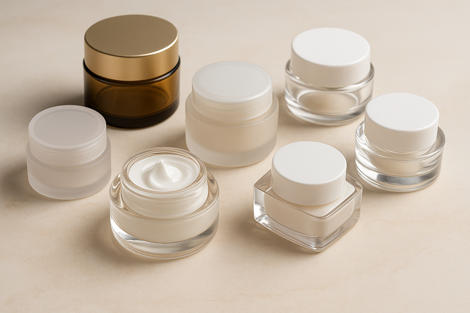 cosmetic cream jars in various shapes