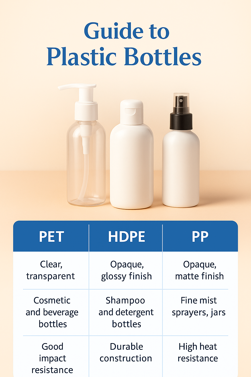 Comparison of PET, HDPE and PP bottle materials