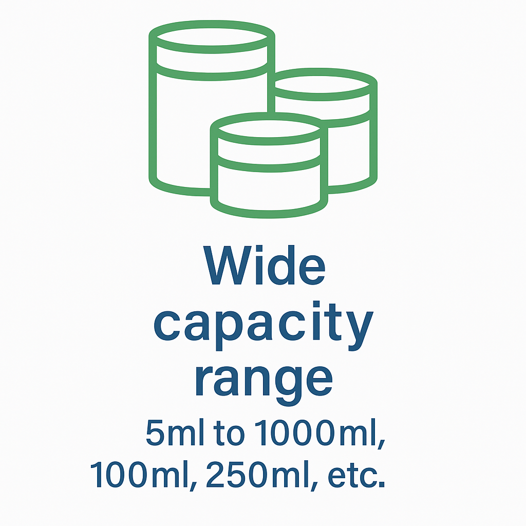 PET cosmetic jars capacity range icon