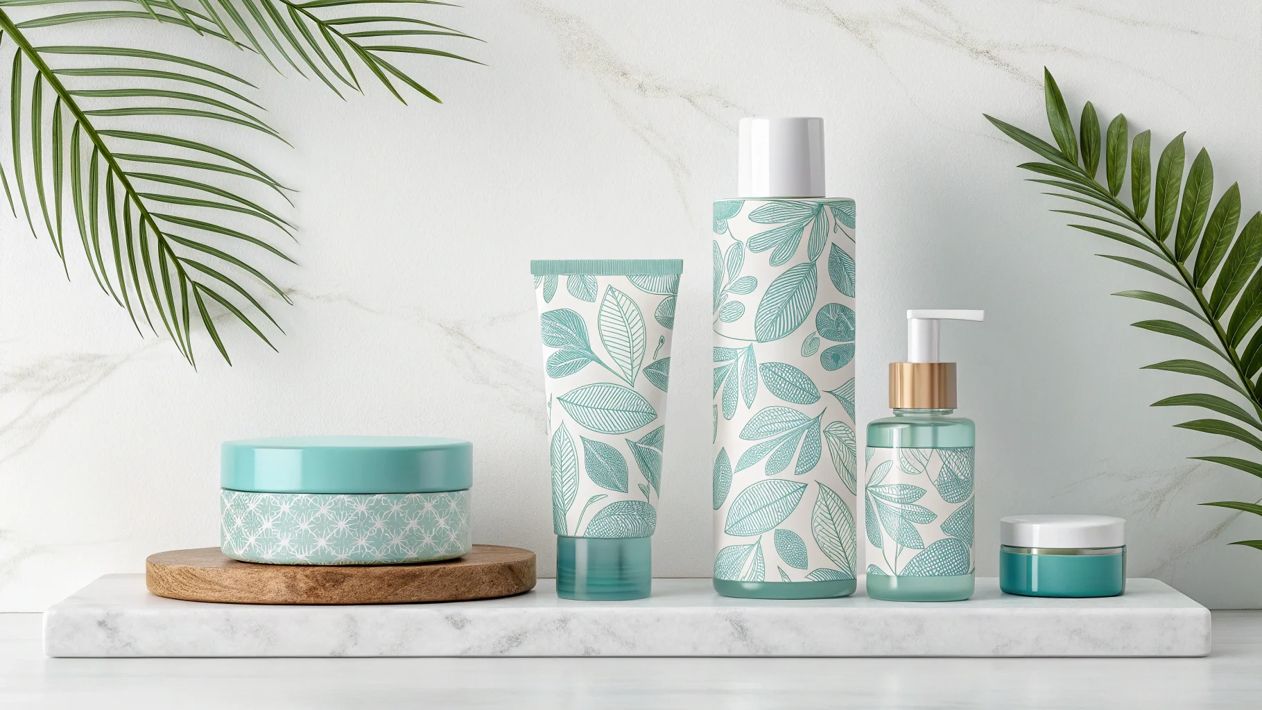 Elements of Skincare Branding A mood board showing different elements of skincare branding like colors, textures, and fonts