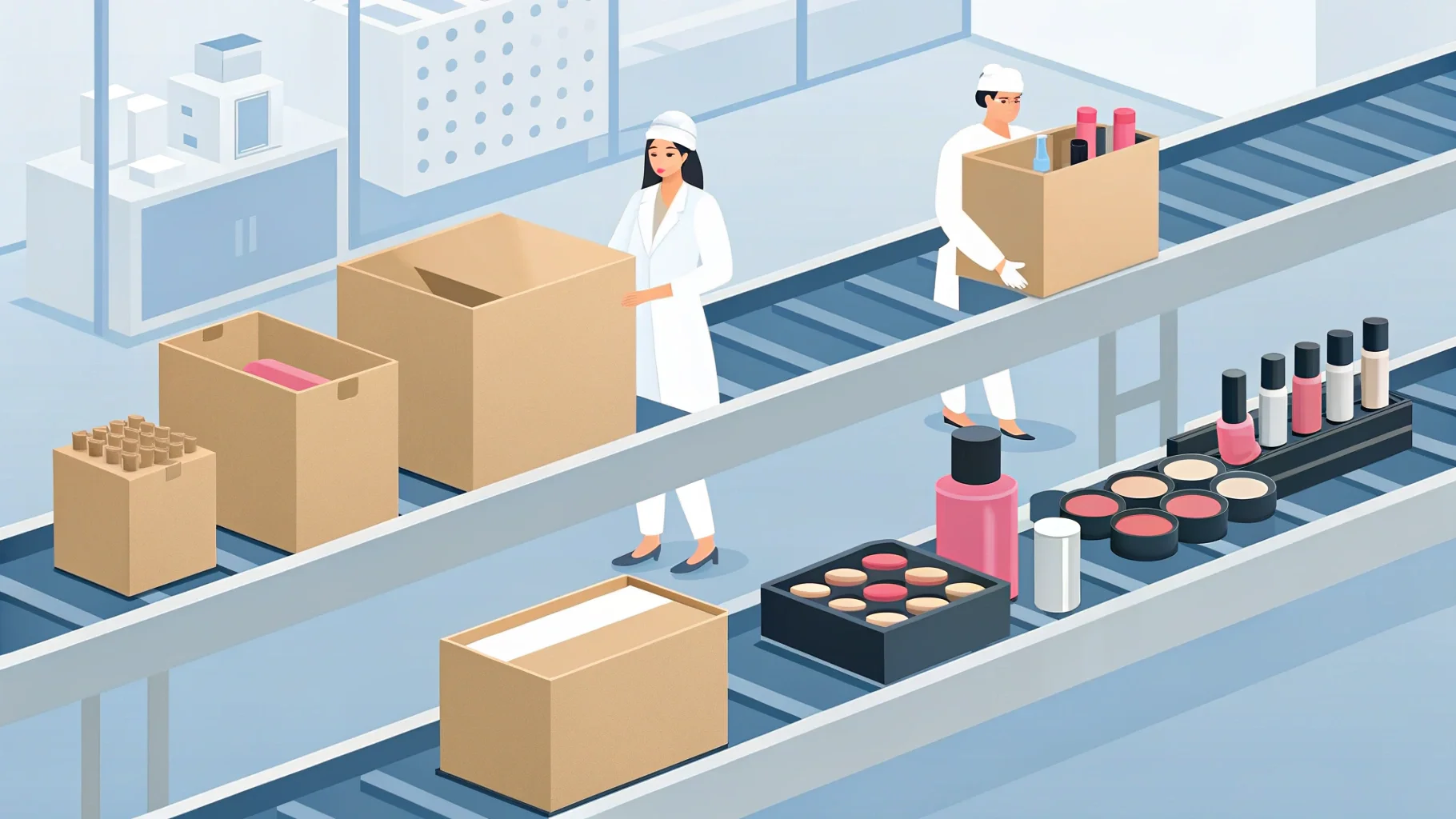 A question mark symbol made from cosmetic packaging components