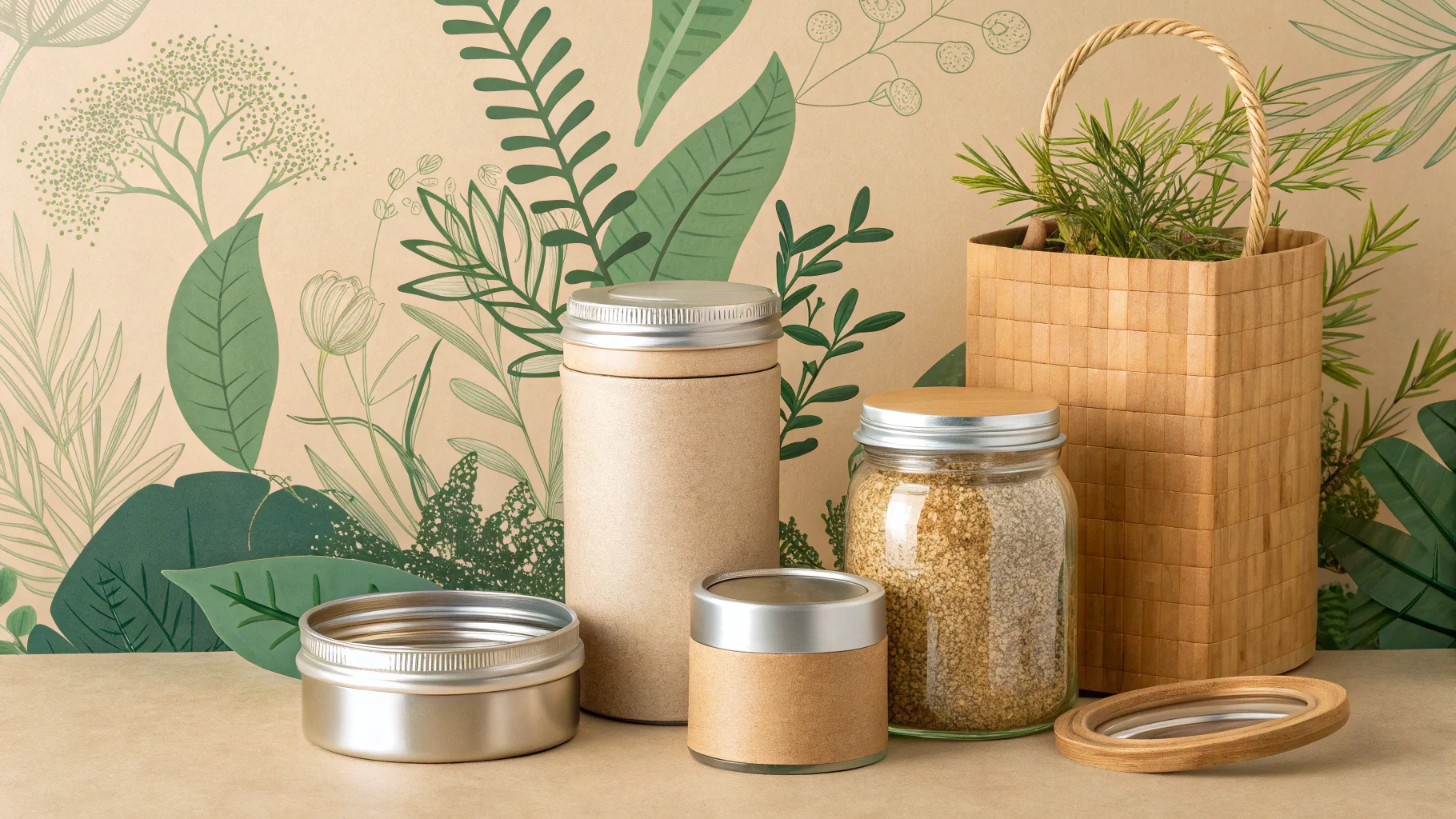 Eco-friendly skincare packaging made from bamboo and recycled paper