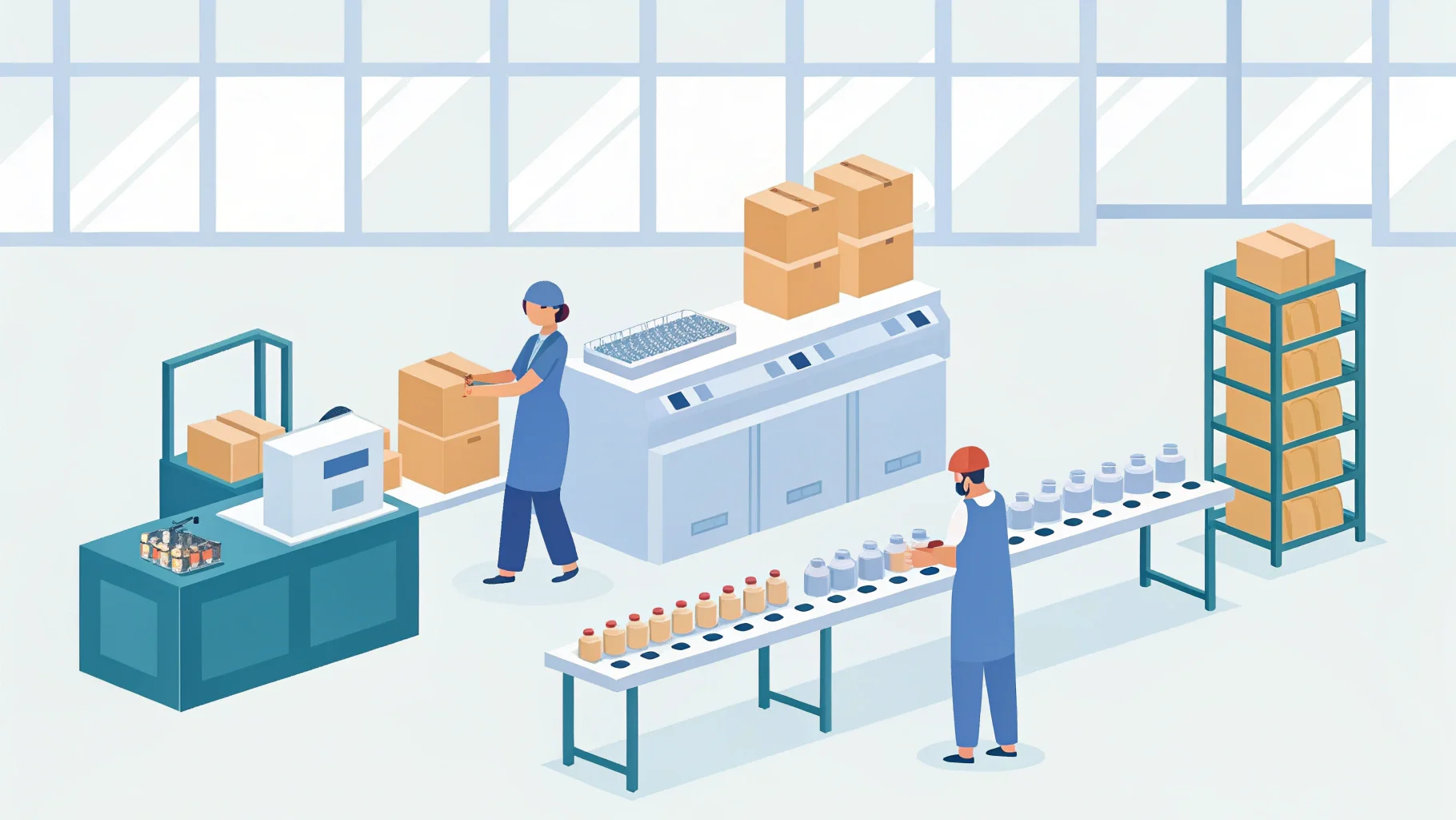 A person inspecting cosmetic packaging on a production line