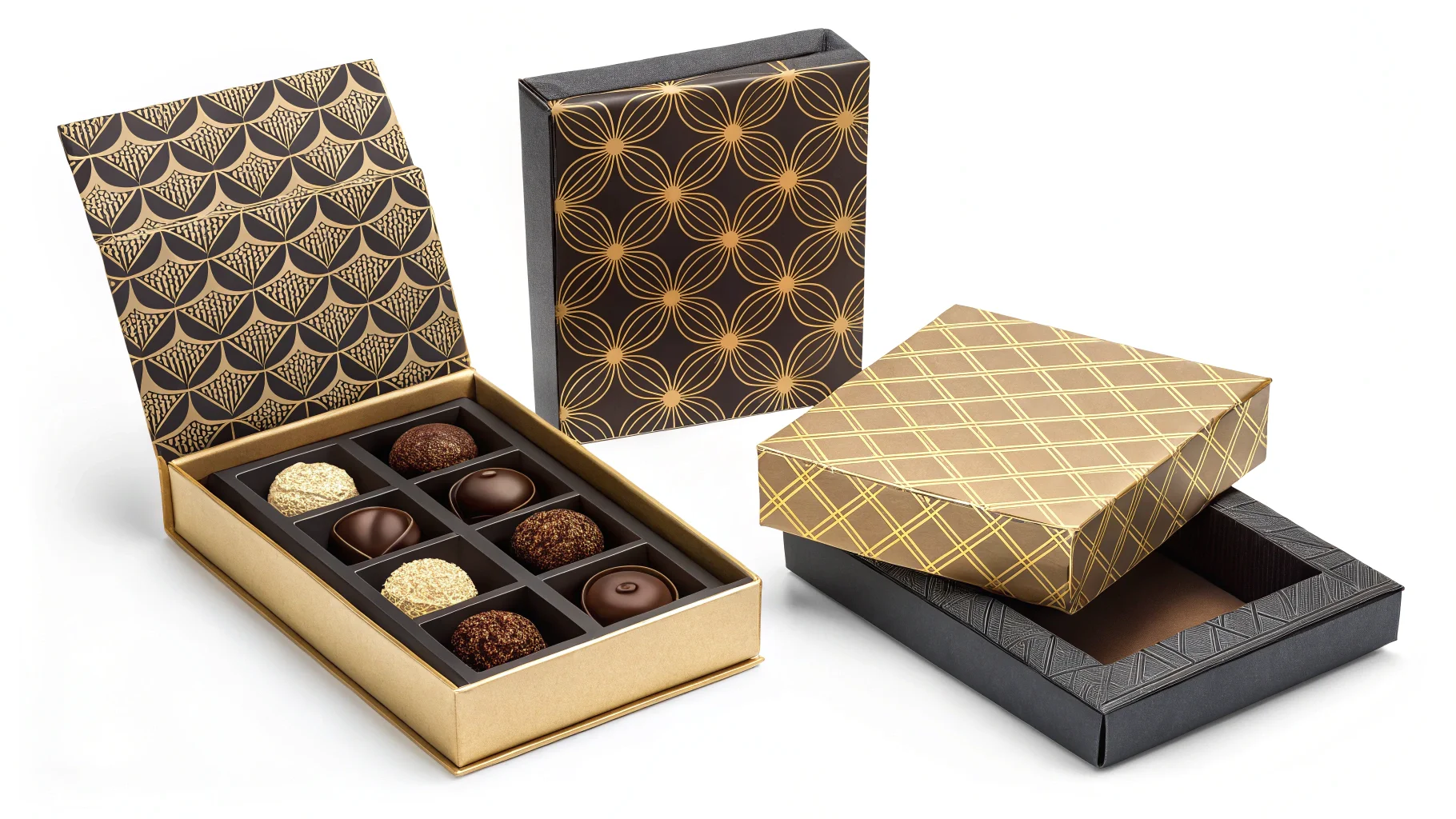 Close-up of packaging with foil stamping and embossing finishes