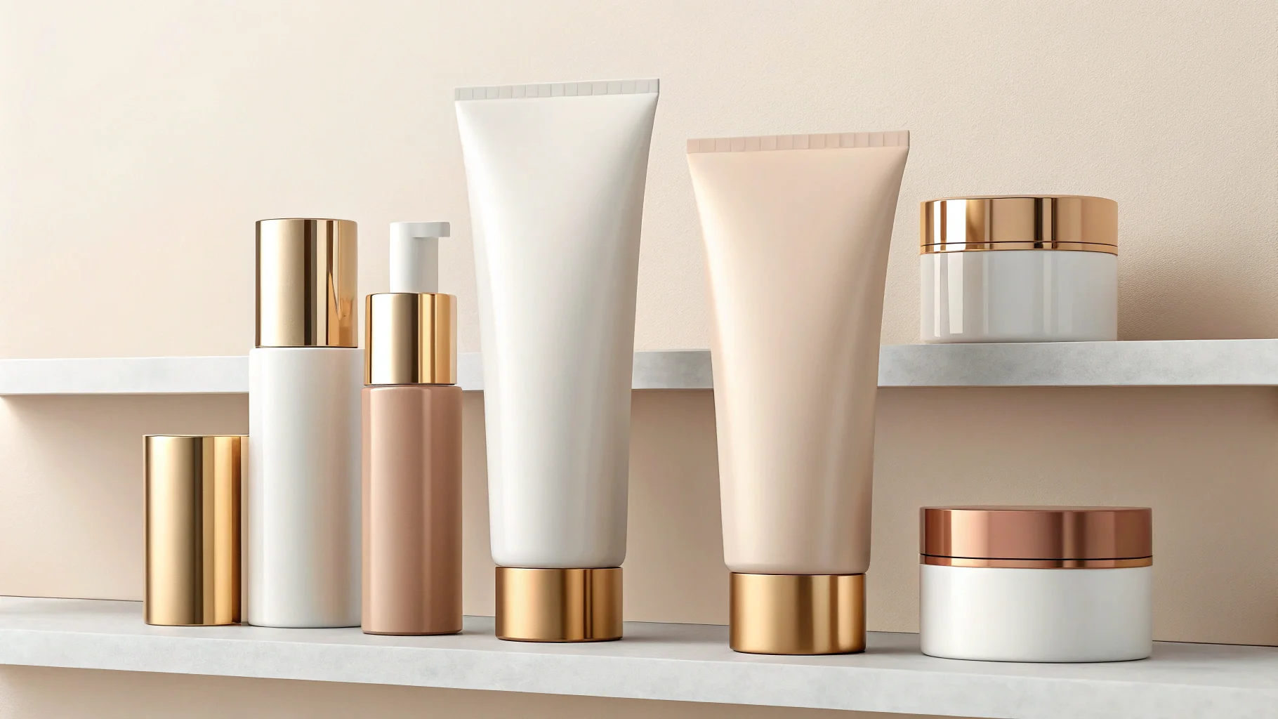 Cosmetic Packaging Design Cosmetic packaging design on a shelf