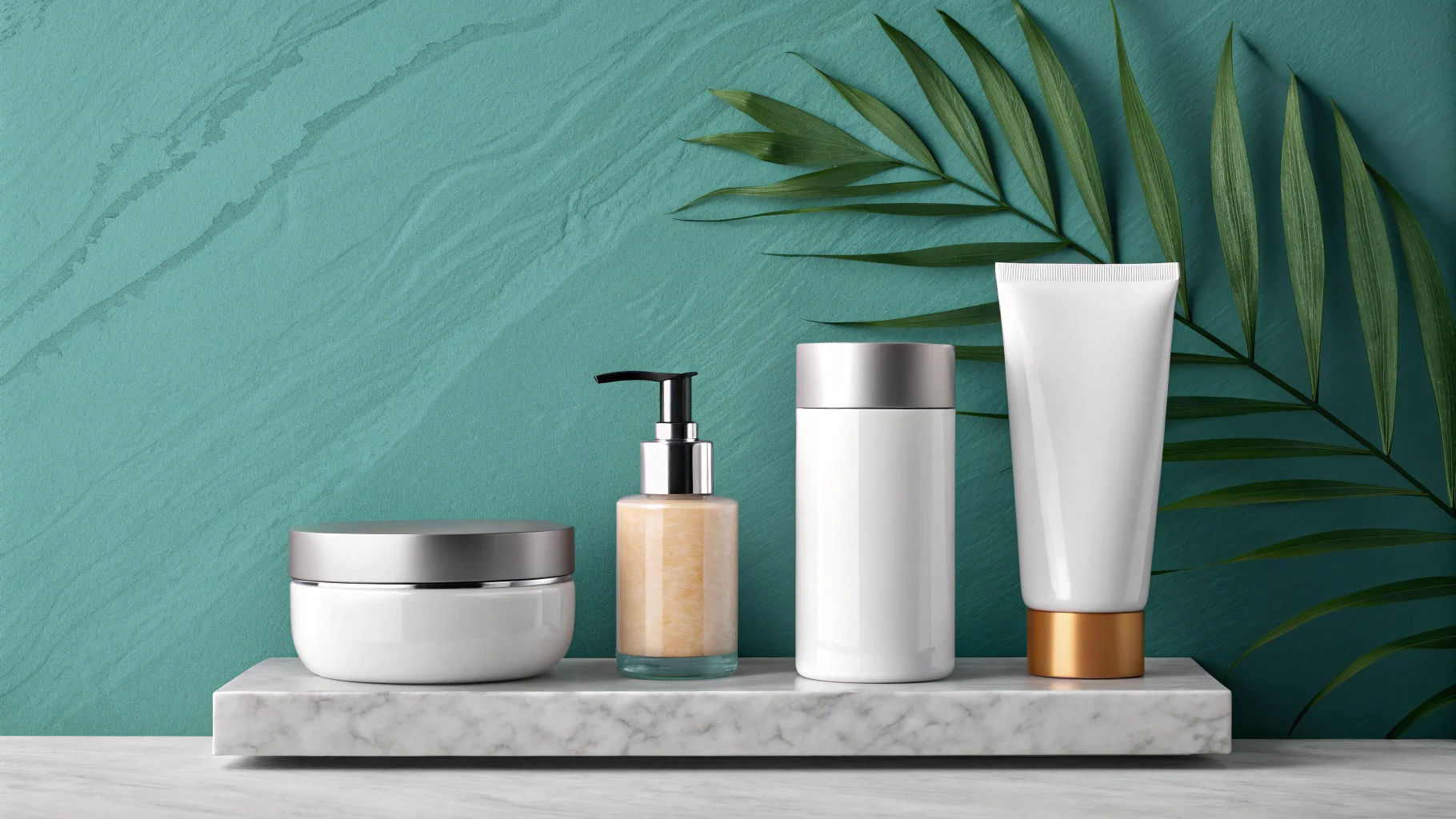 Skincare Packaging Design Close-up shot of a person's hand picking up a well-designed skincare bottle