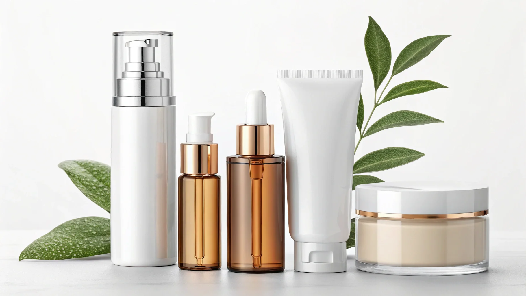 A collection of jars, tubes, and droppers