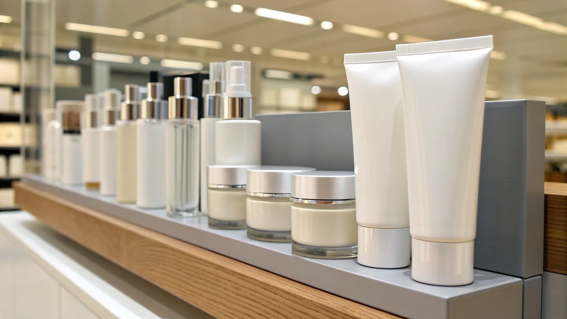 a collection of different skincare product packaging formats and materials