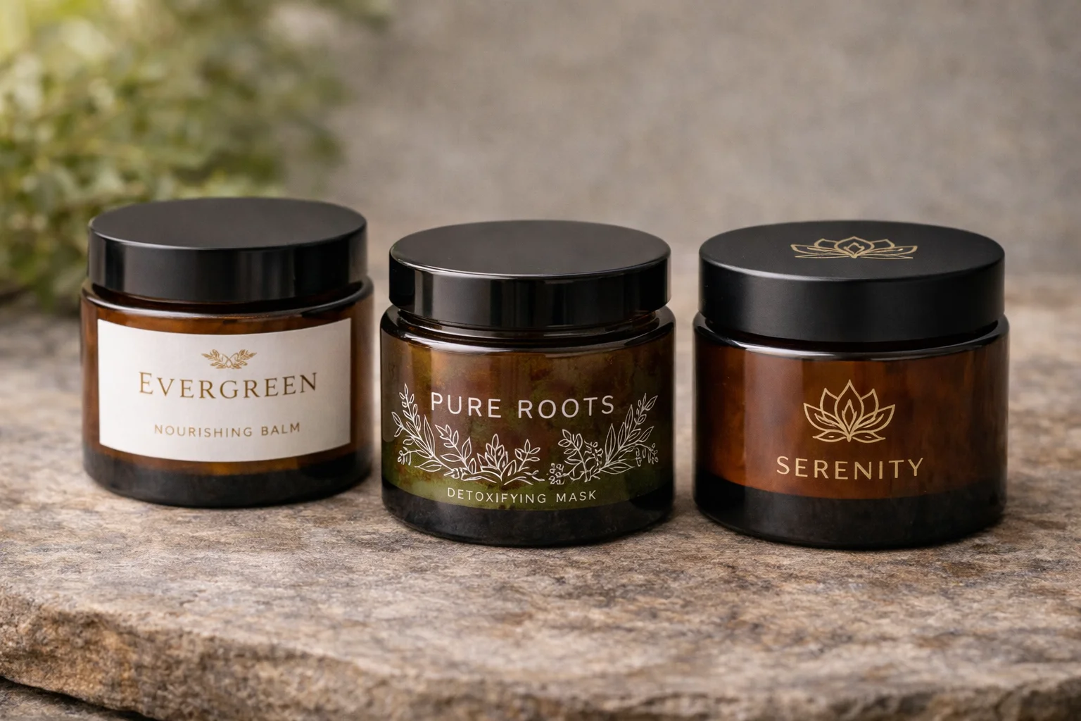 Simple Decoration for Amber Jars A minimalist amber jar with a simple white screen-printed logo