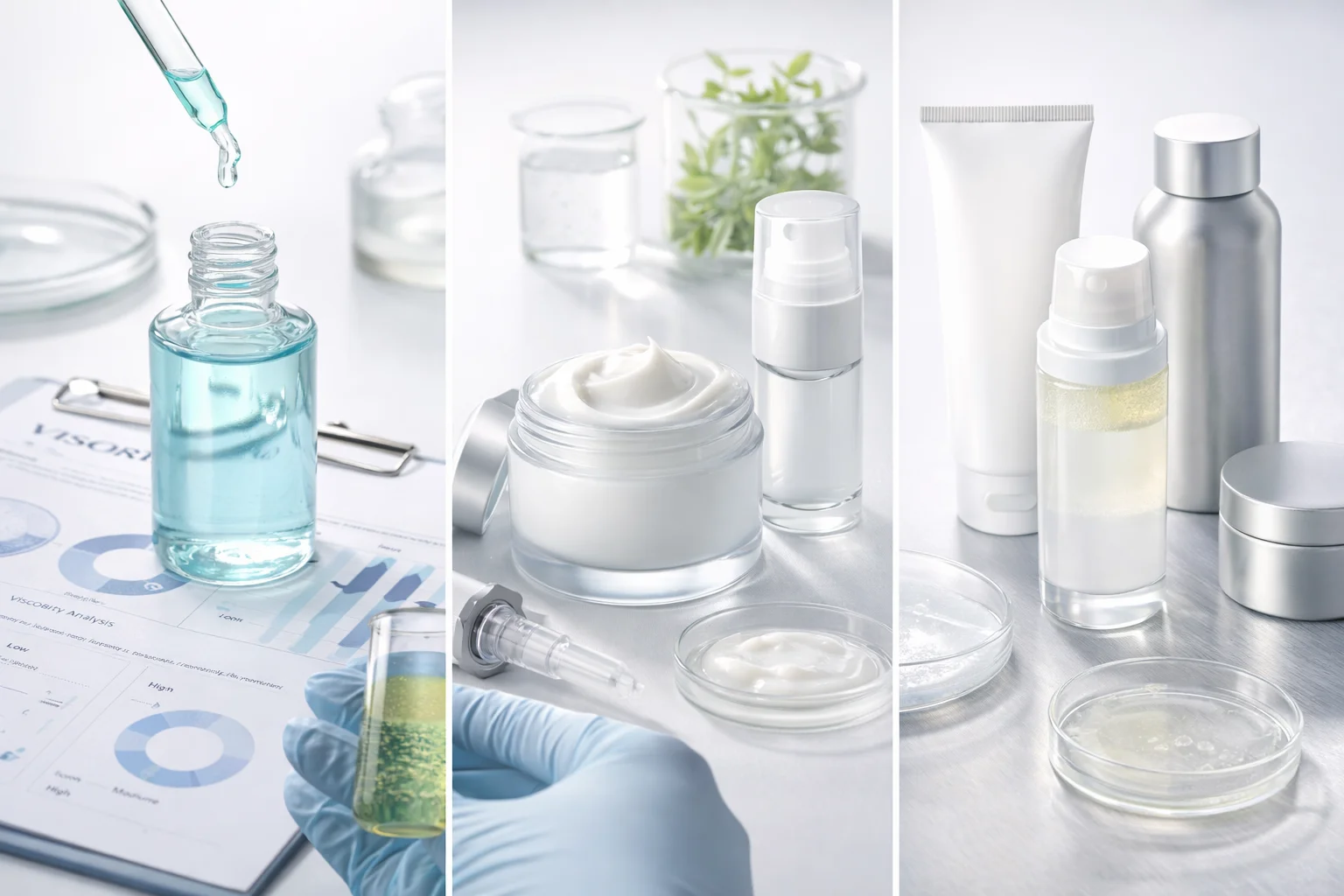 Cosmetic Formula Development a lab technician testing a cosmetic formula in a beaker