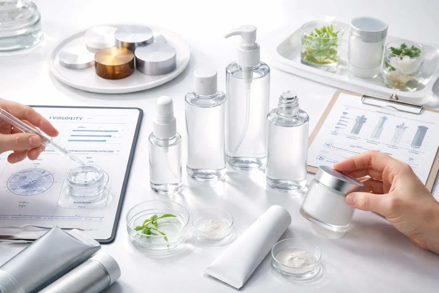 Types of Cosmetic Packaging a variety of cosmetic packaging types on a neutral background