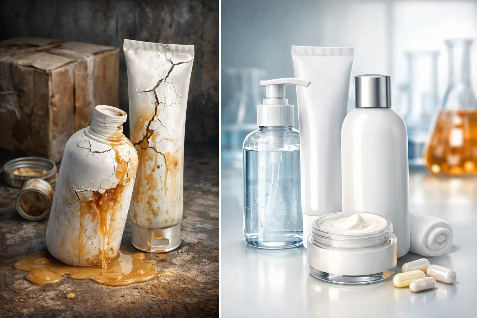 Cosmetic Formula and Plastic Jar Close-up of a cosmetic cream showing its texture, next to its plastic jar