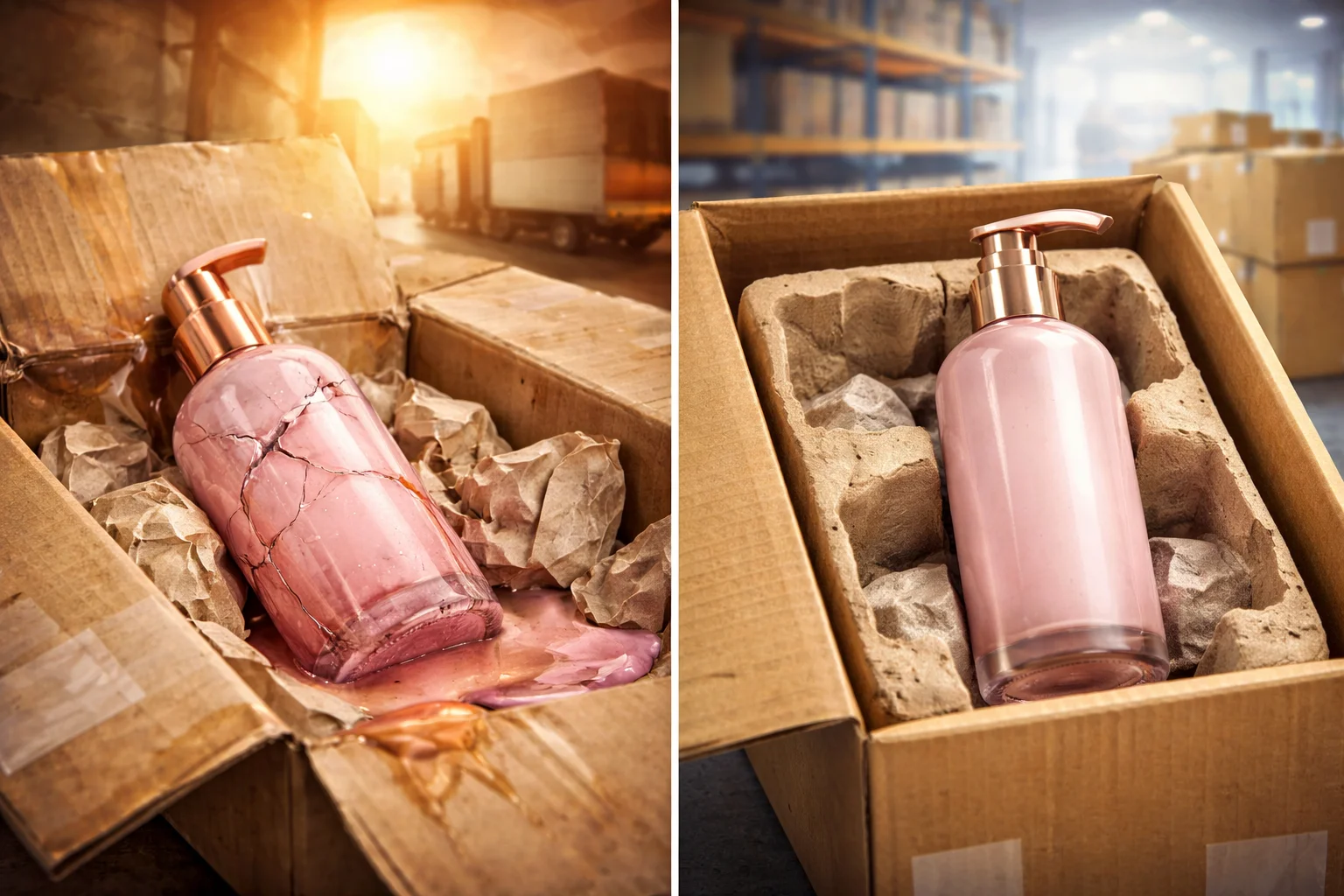 Appearance vs Performance in Packaging A cracked luxury cosmetic jar next to a sturdy, functional one