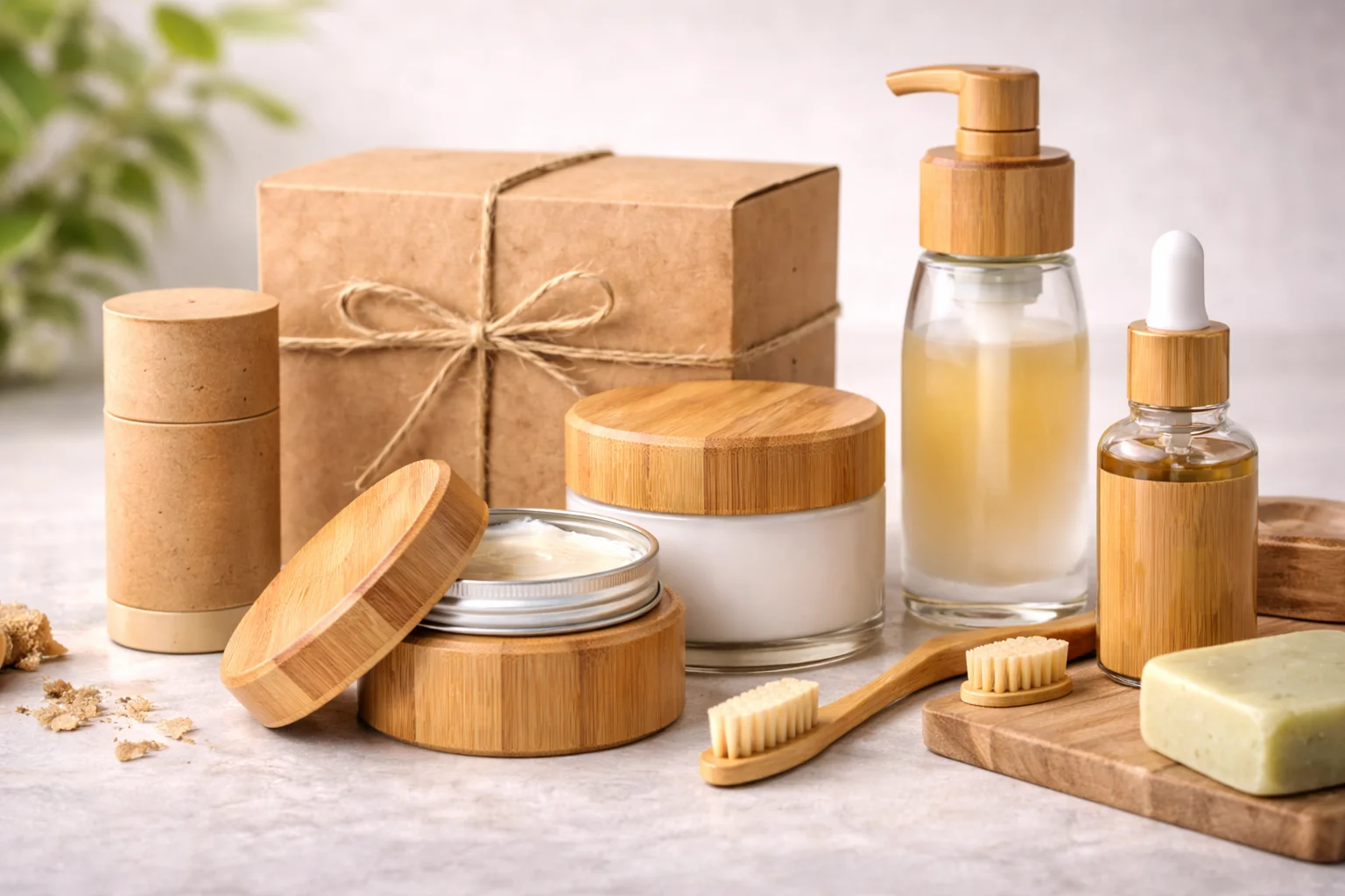 Paper and bamboo cosmetic packaging