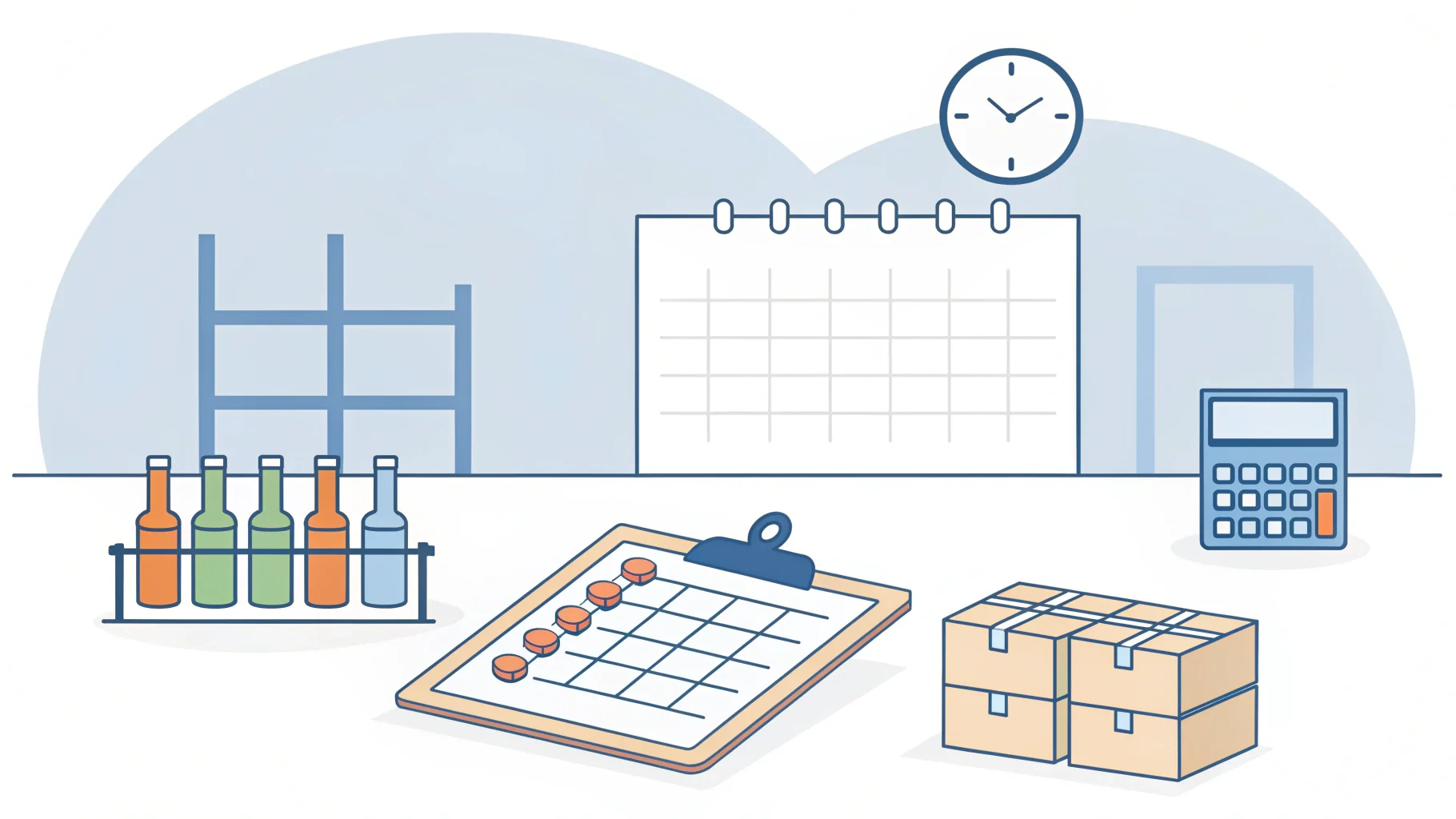 A calculator and calendar next to a serum bottle
