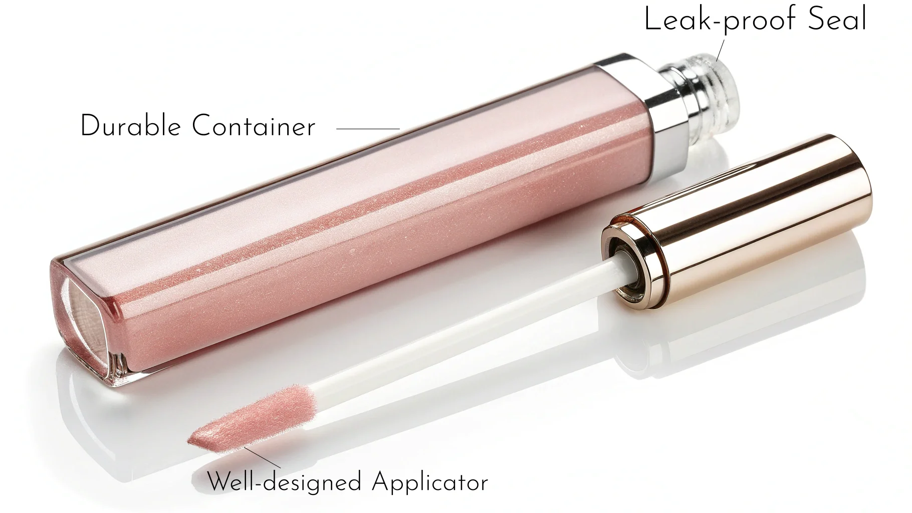A close-up of a lip gloss applicator wand