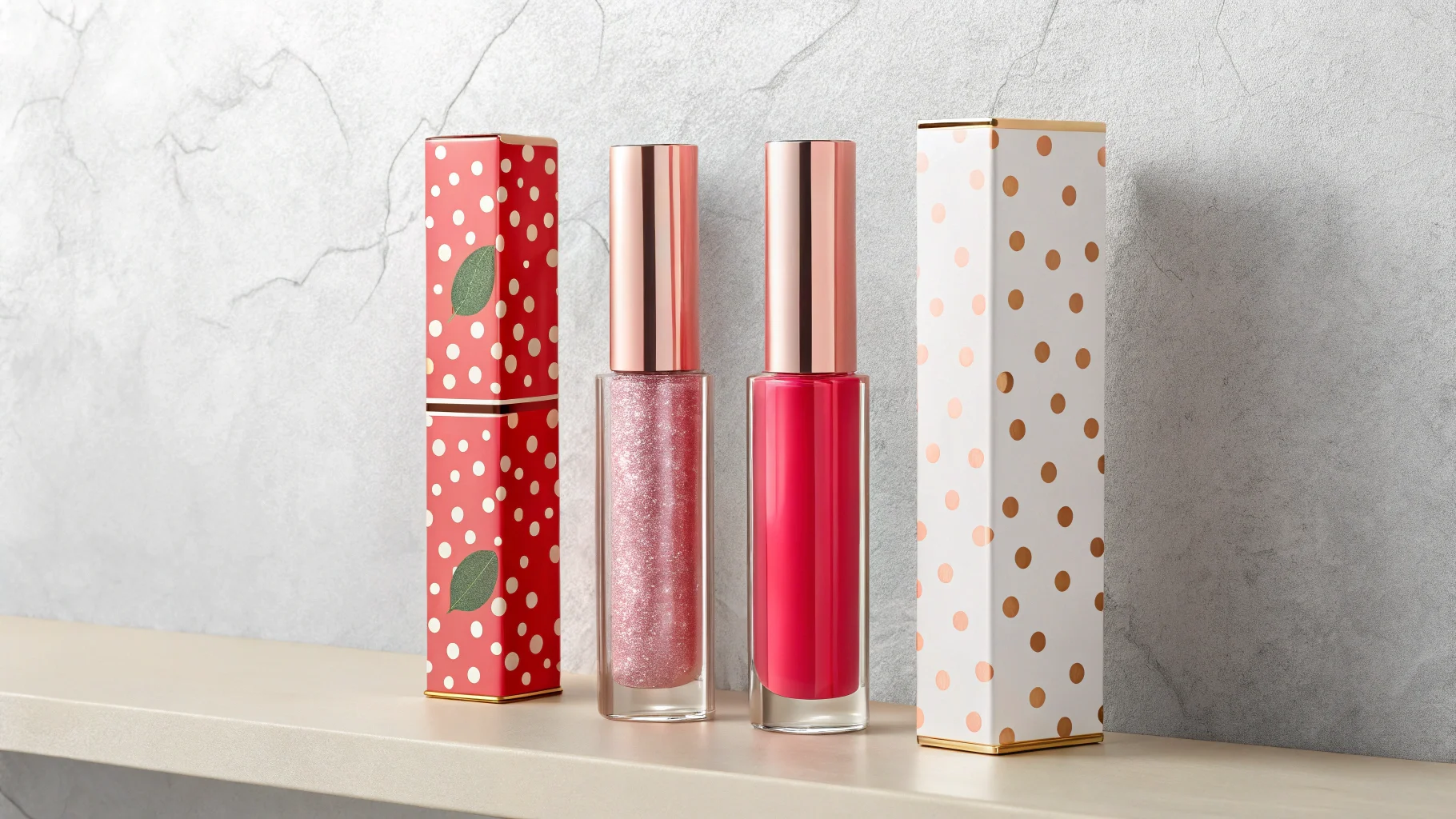 Creative lip gloss packaging on a display shelf