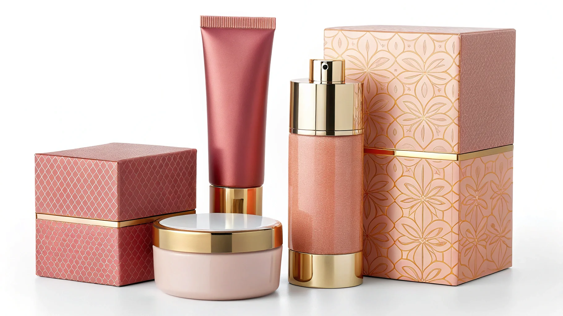A collection of beautifully designed custom cosmetic boxes and containers