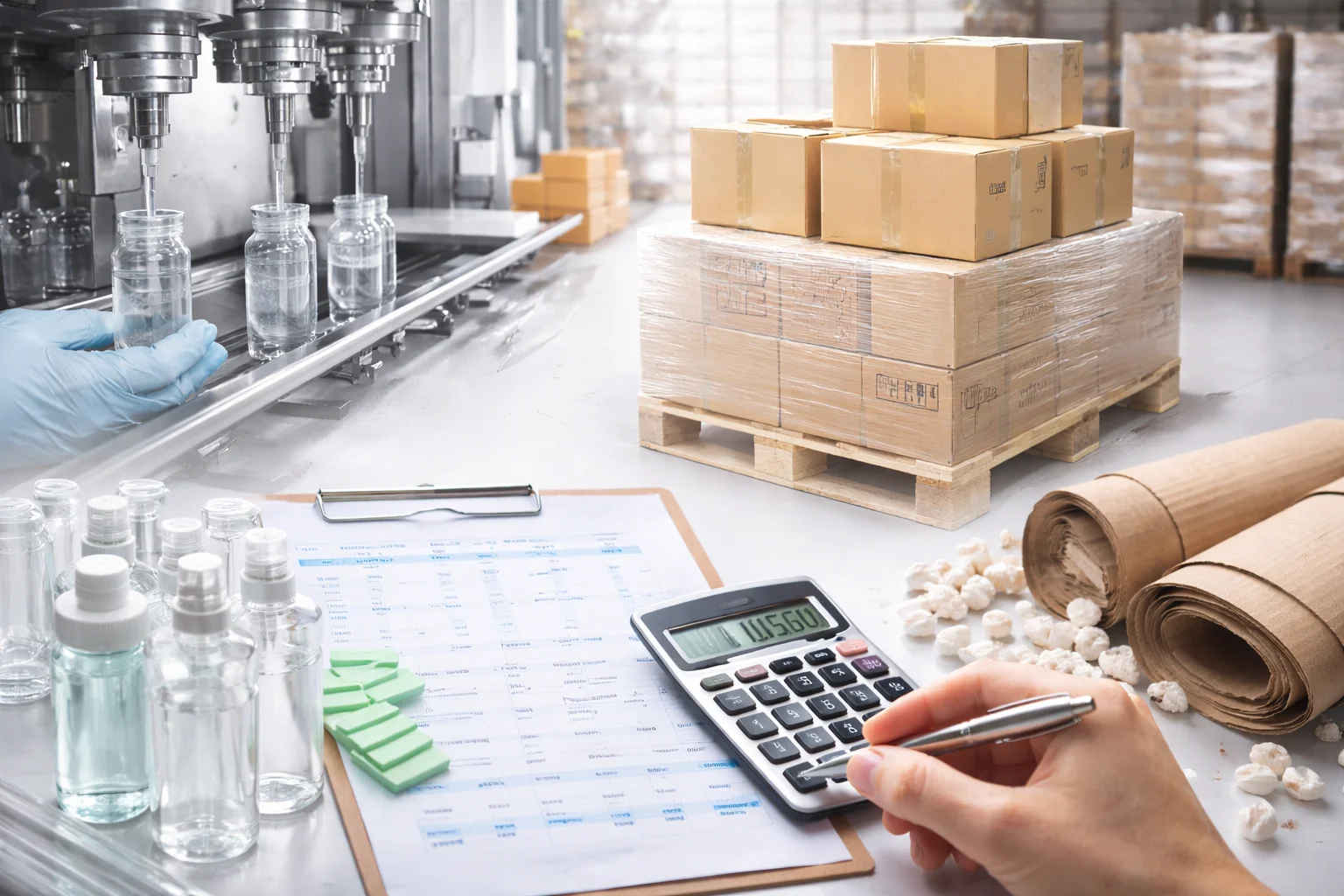 Cosmetic Packaging Logistics boxes of cosmetic products in a warehouse ready for shipping