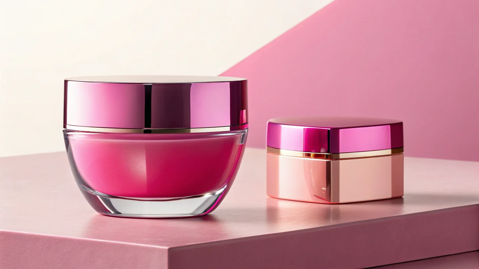 Cosmetics packaging on a shelf