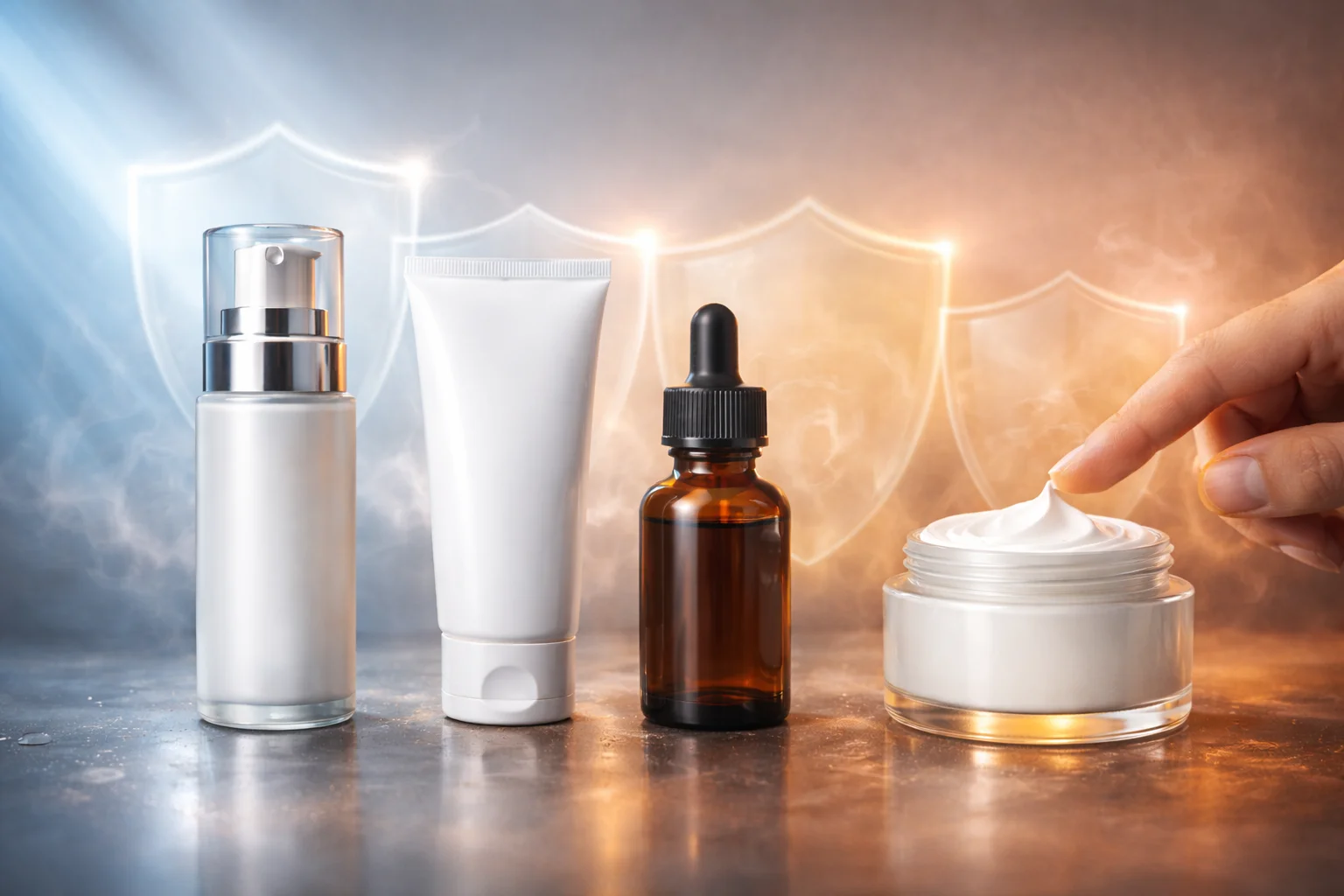 Cosmetic Container Types Different types of cosmetic containers like jars, tubes, and pumps