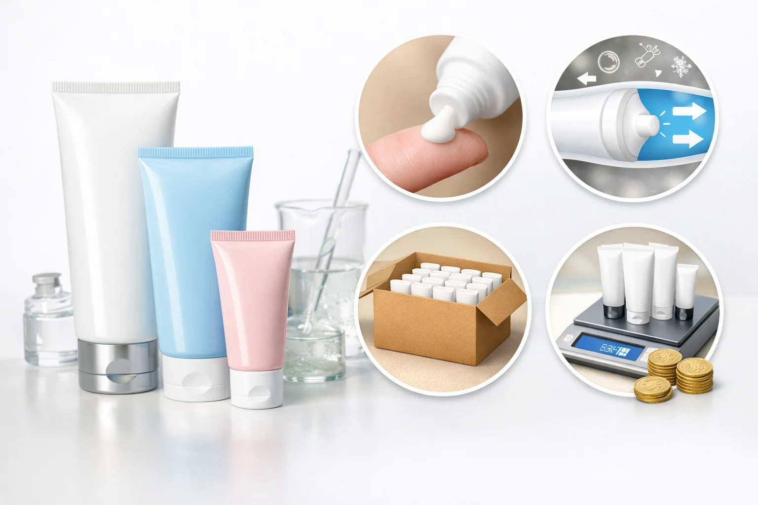 A collection of different skincare squeeze tubes