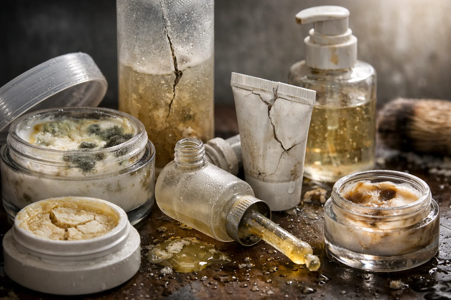 A collection of different cosmetic packaging types like jars, pumps, and tubes.