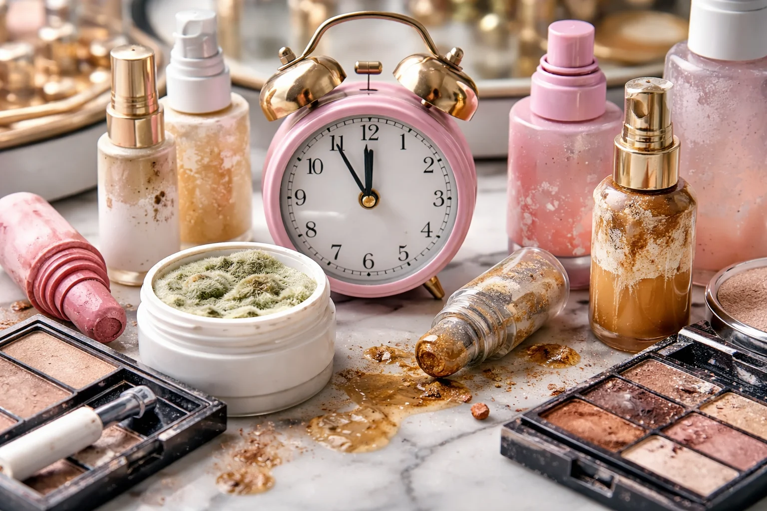 A calendar with a cosmetic jar icon marking an expiry date.