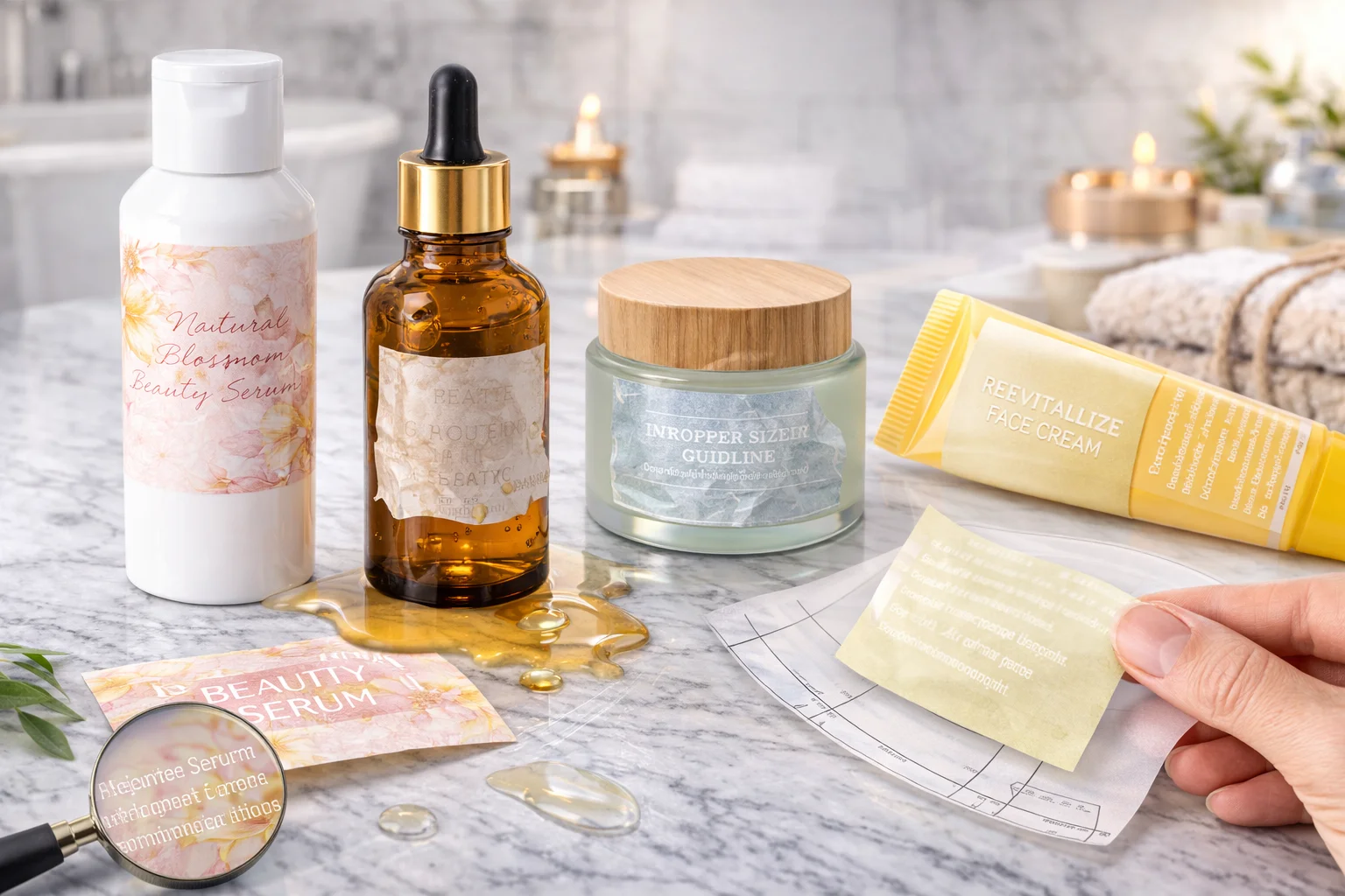 a poorly designed cosmetic label with unreadable text