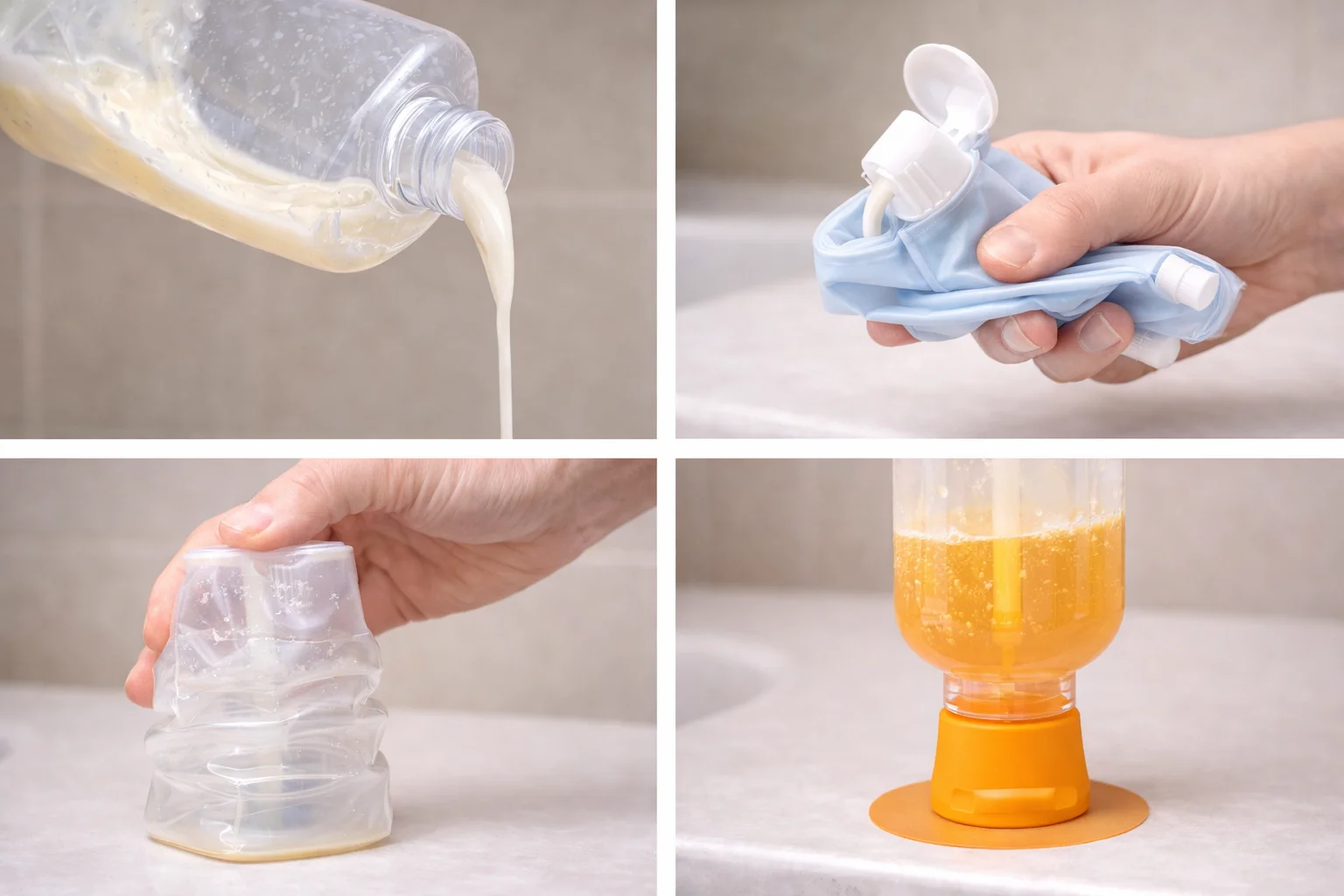 A modern, flexible pouch for shampoo with a small cap.