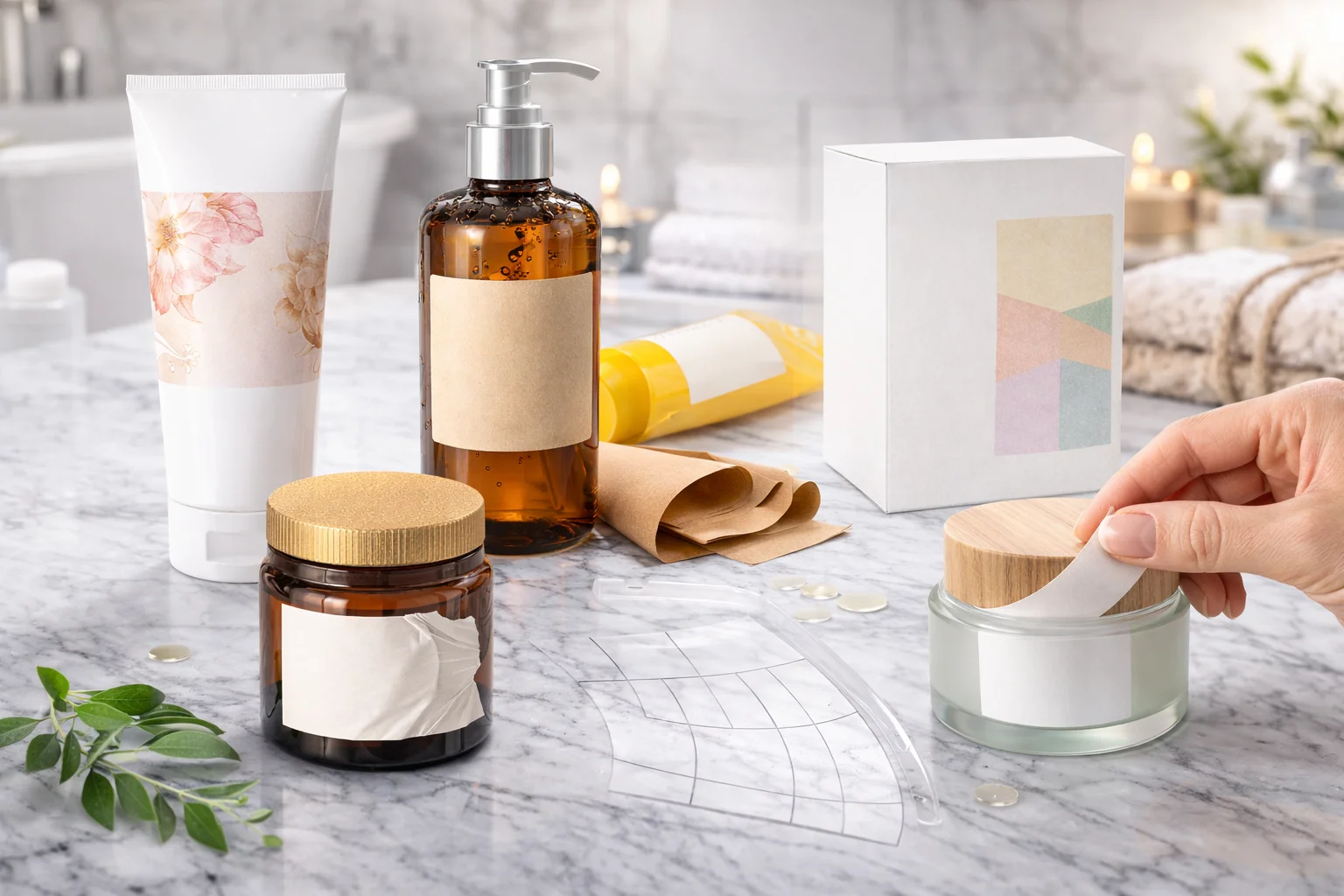 a label being applied to a curved cosmetic jar