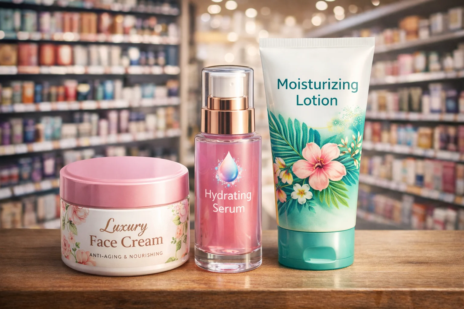 a customer picking a cosmetic product from a shelf