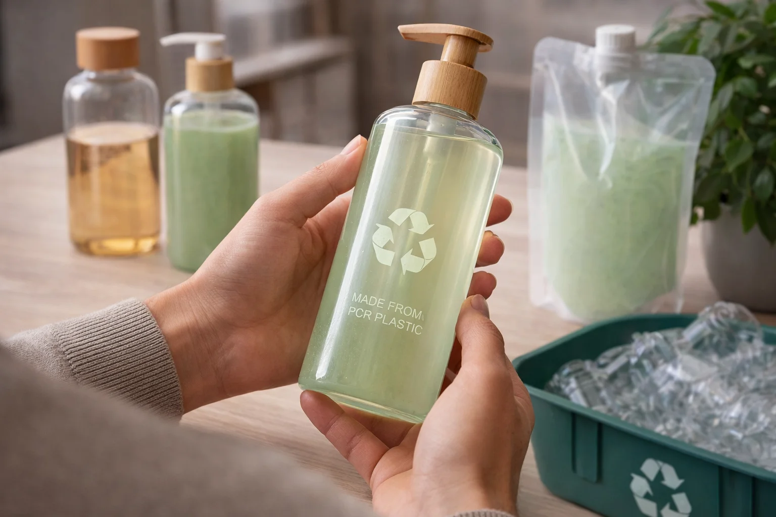 shampoo bottles made from recycled plastic materials