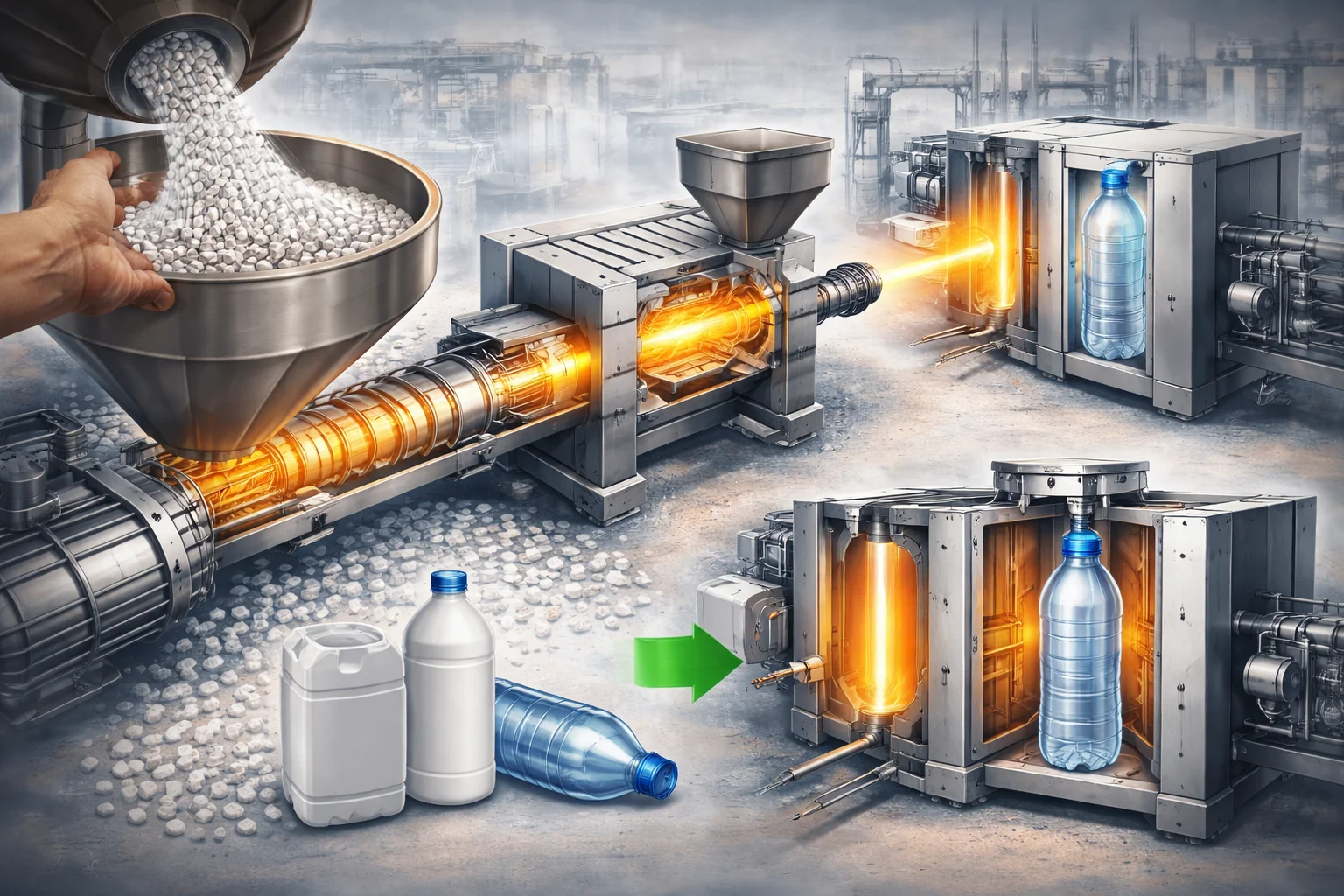 An illustration of the injection molding process