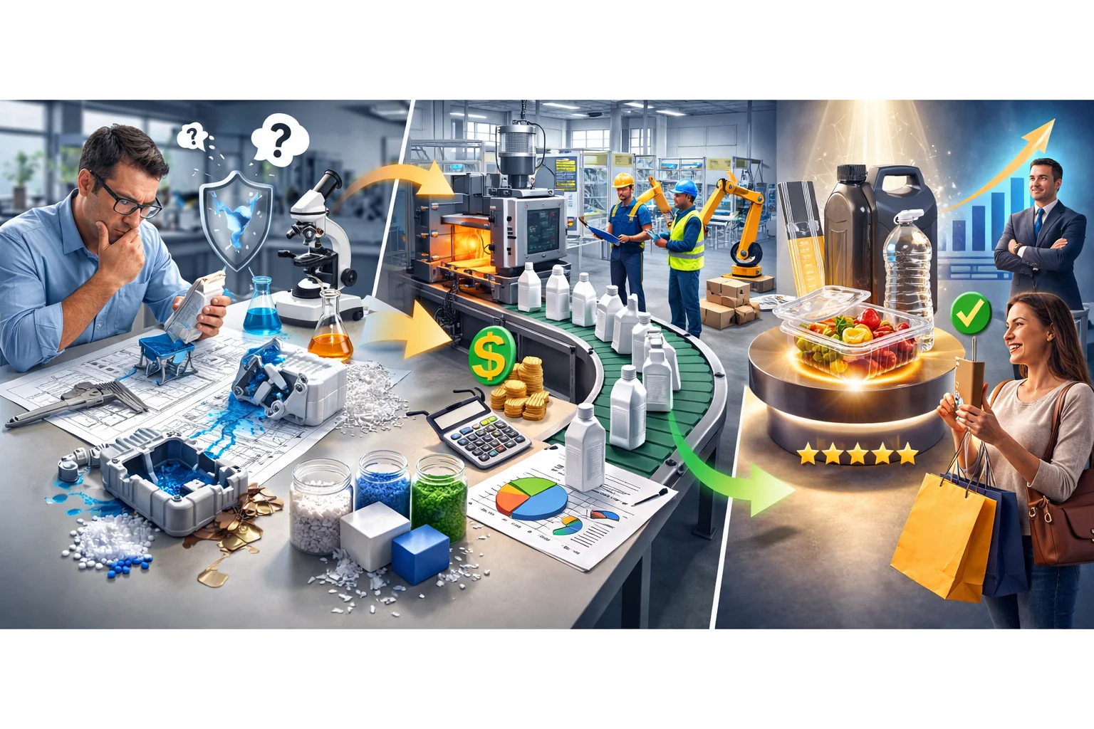 A premium cosmetic product next to a cheap, flimsy bottle