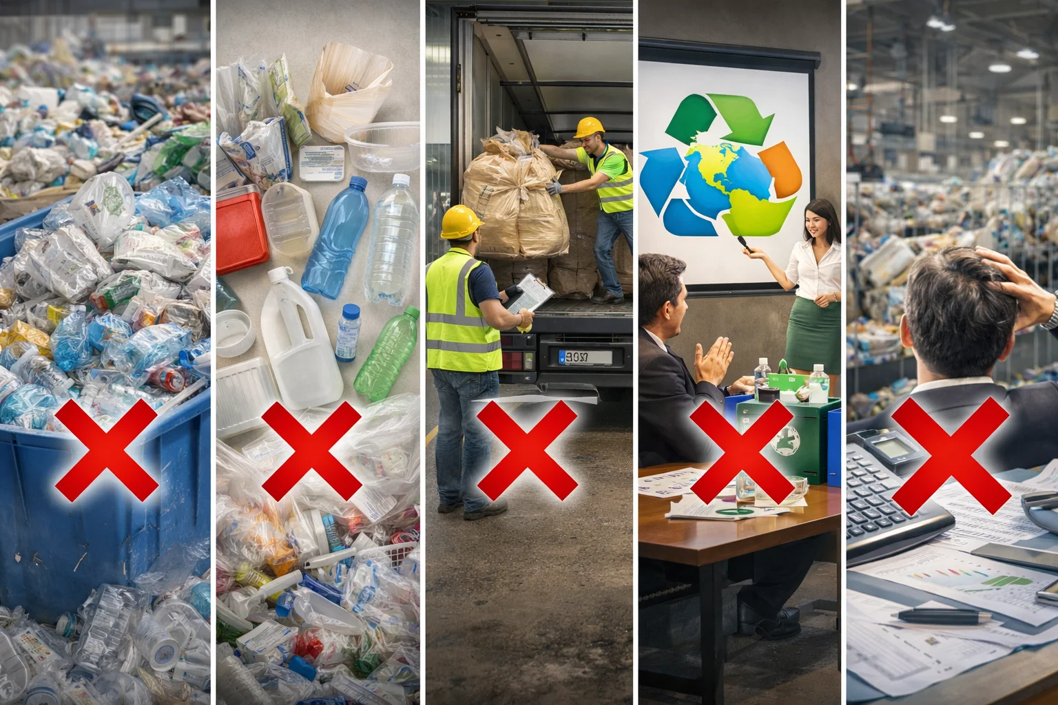 Common Recycling Mistakes An overflowing recycling bin with mixed, un-sorted materials