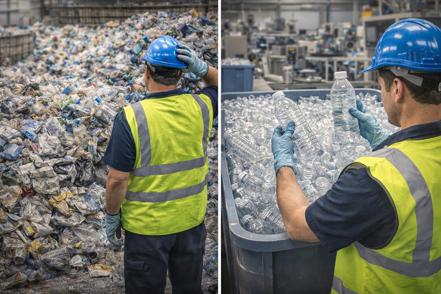 Supplier's Perspective on Recycling A manufacturing plant processing clean, recycled plastic pellets