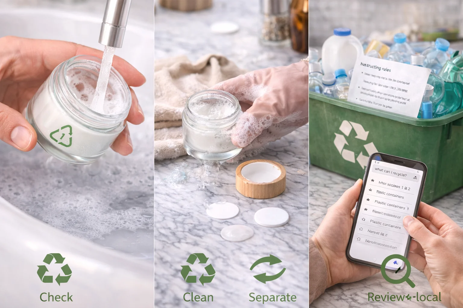 alt with recycling symbols on jars