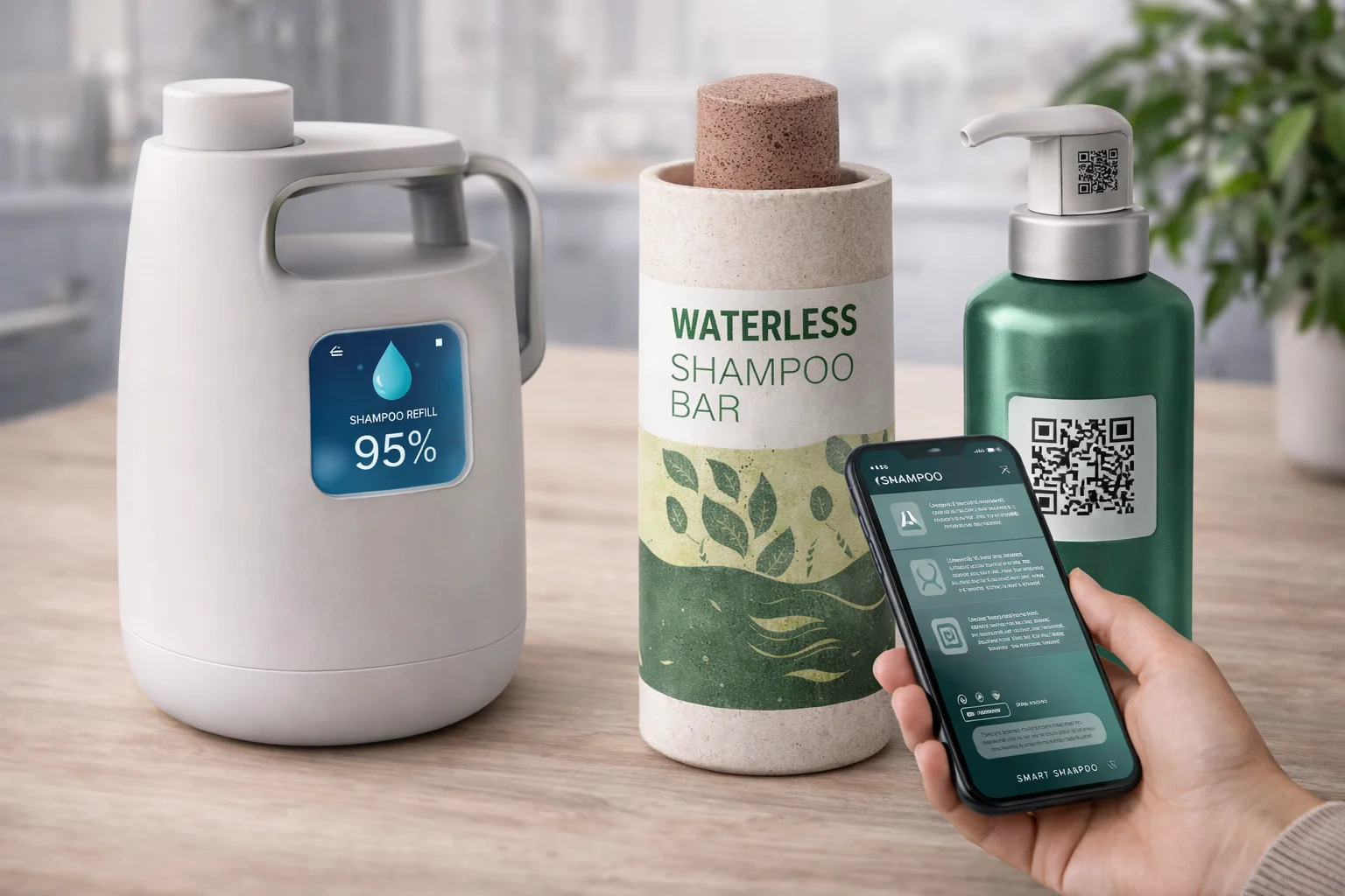 a collection of innovative packaging like shampoo bars and refill pouches