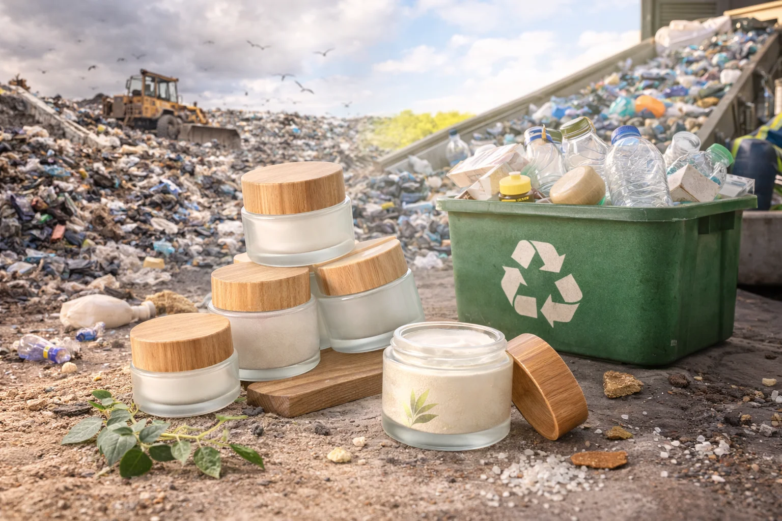 alt with jars in a landfill